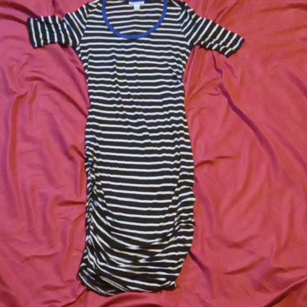 Motherhood Maturnity Black and White Striped Midi Dress